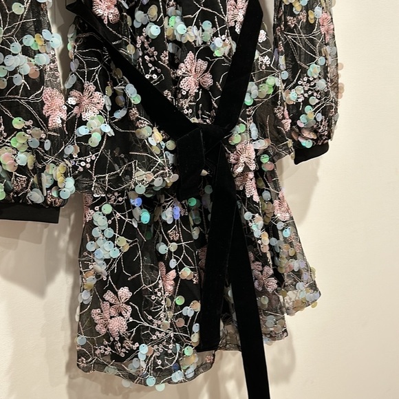 Forever Unique mermaid sequin embellished faux wrap mini dress velvet belt new 2 - Picture 7 of 10